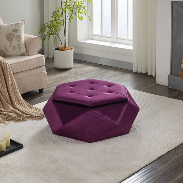 English Elm Christopher Knight Home® - Elegant Velvet Polygon Diamond Tufted Storage Ottoman with Spacious Interior, Durable Multi-Use Seating and Footrest Purple 34.64 L x 29.75 W x 15 H N761P277690A