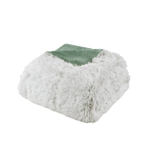 English Elm 3 Piece Shaggy Faux Fur Comforter Set Plush Lodge Style Hypoallergenic Bedding White+Green B035P319584