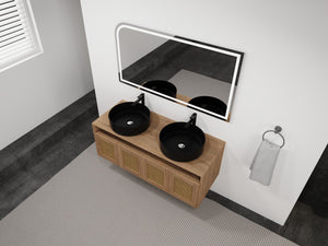 English Elm 48" Modern Wall-Mounted Bathroom Vanity With Black Ceramic Art Sink & Soft-Close Doors, Plywood W999S00400