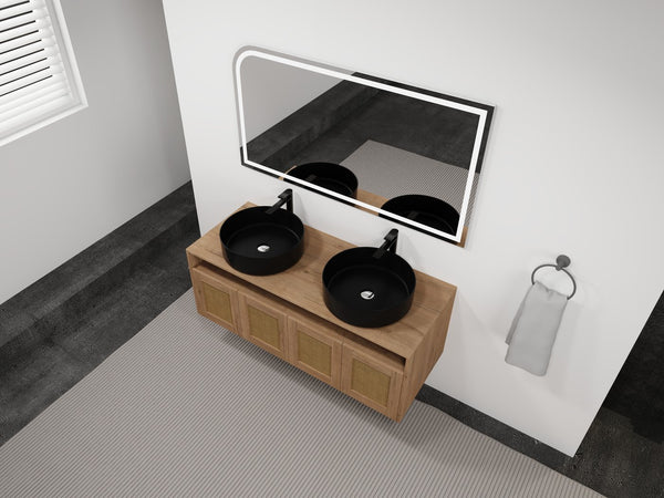 English Elm 48" Modern Wall-Mounted Bathroom Vanity With Black Ceramic Art Sink & Soft-Close Doors, Plywood W999S00400