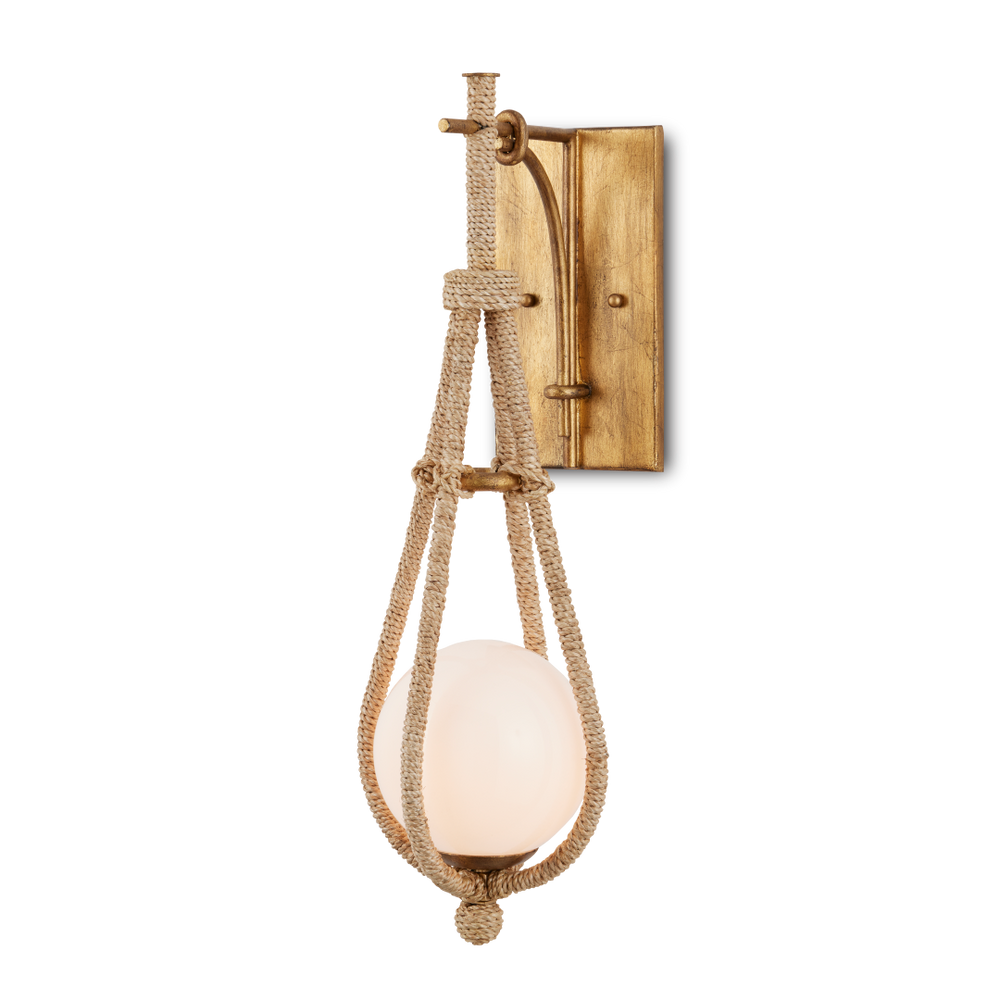 Passageway Wall Sconce: Coastal Elegance in Dorado Gold with Handcrafted Glass Globe & Rope Detail