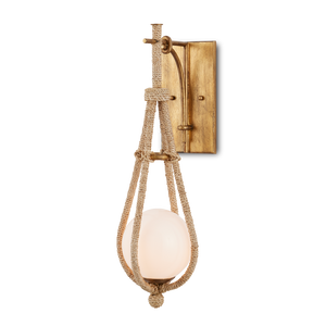 Passageway Wall Sconce: Coastal Elegance in Dorado Gold with Handcrafted Glass Globe & Rope Detail