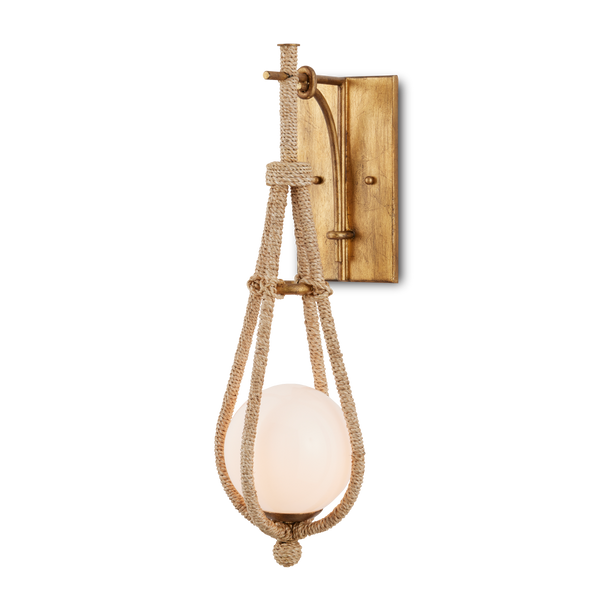 Passageway Wall Sconce: Coastal Elegance in Dorado Gold with Handcrafted Glass Globe & Rope Detail