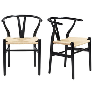 EuroStyle Evelina Beechwood Dining Chair with Handwoven Rush Seat Mid-Century Modern Style Black/Natural 08157BLK