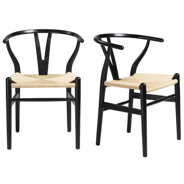 EuroStyle Evelina Beechwood Dining Chair with Handwoven Rush Seat Mid-Century Modern Style Black/Natural 08157BLK