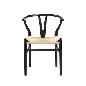 EuroStyle Evelina Beechwood Dining Chair with Handwoven Rush Seat Mid-Century Modern Style Black/Natural 08157BLK