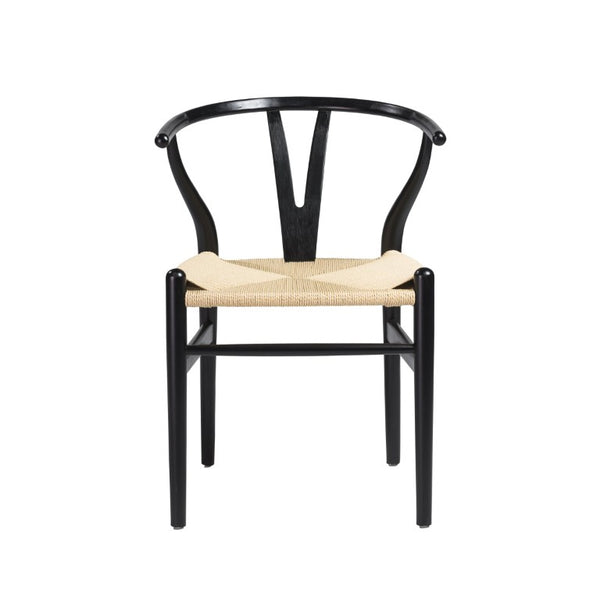EuroStyle Evelina Beechwood Dining Chair with Handwoven Rush Seat Mid-Century Modern Style Black/Natural 08157BLK