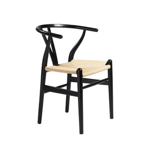 EuroStyle Evelina Beechwood Dining Chair with Handwoven Rush Seat Mid-Century Modern Style Black/Natural 08157BLK