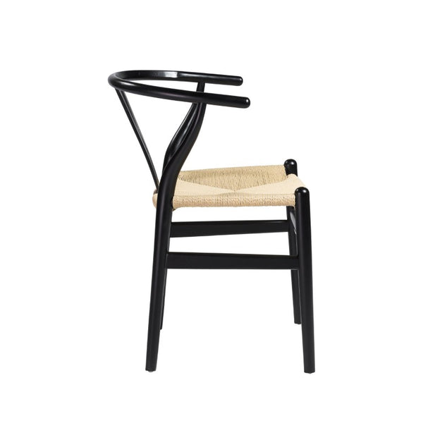 EuroStyle Evelina Beechwood Dining Chair with Handwoven Rush Seat Mid-Century Modern Style Black/Natural 08157BLK