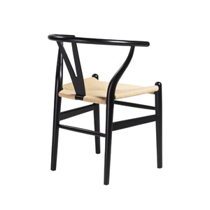 EuroStyle Evelina Beechwood Dining Chair with Handwoven Rush Seat Mid-Century Modern Style Black/Natural 08157BLK