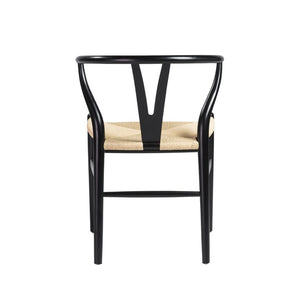 EuroStyle Evelina Beechwood Dining Chair with Handwoven Rush Seat Mid-Century Modern Style Black/Natural 08157BLK