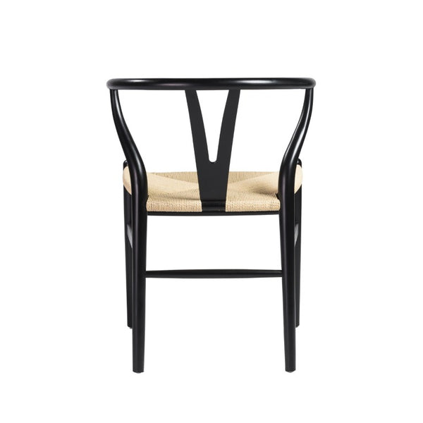 EuroStyle Evelina Beechwood Dining Chair with Handwoven Rush Seat Mid-Century Modern Style Black/Natural 08157BLK