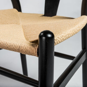 EuroStyle Evelina Beechwood Dining Chair with Handwoven Rush Seat Mid-Century Modern Style Black/Natural 08157BLK