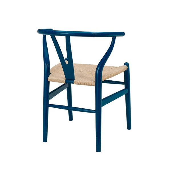 EuroStyle Evelina Beechwood Dining Chair with Handwoven Rush Seat Mid-Century Modern Style Midnight Blue/Natural 08157MBLU