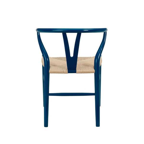 EuroStyle Evelina Beechwood Dining Chair with Handwoven Rush Seat Mid-Century Modern Style Midnight Blue/Natural 08157MBLU