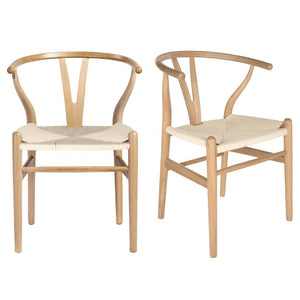 EuroStyle Evelina Beechwood Dining Chair with Handwoven Rush Seat Mid-Century Modern Style Natural/Natural 08157NAT