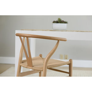 EuroStyle Evelina Beechwood Dining Chair with Handwoven Rush Seat Mid-Century Modern Style Natural/Natural 08157NAT