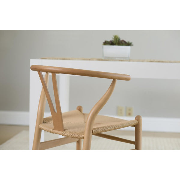 EuroStyle Evelina Beechwood Dining Chair with Handwoven Rush Seat Mid-Century Modern Style Natural/Natural 08157NAT