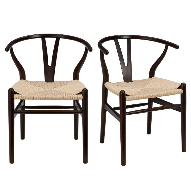 EuroStyle Evelina Beechwood Dining Chair with Handwoven Rush Seat Mid-Century Modern Style Walnut/Natural 08157WAL