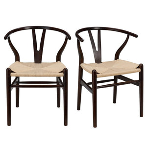 EuroStyle Evelina Beechwood Dining Chair with Handwoven Rush Seat Mid-Century Modern Style Walnut/Natural 08157WAL