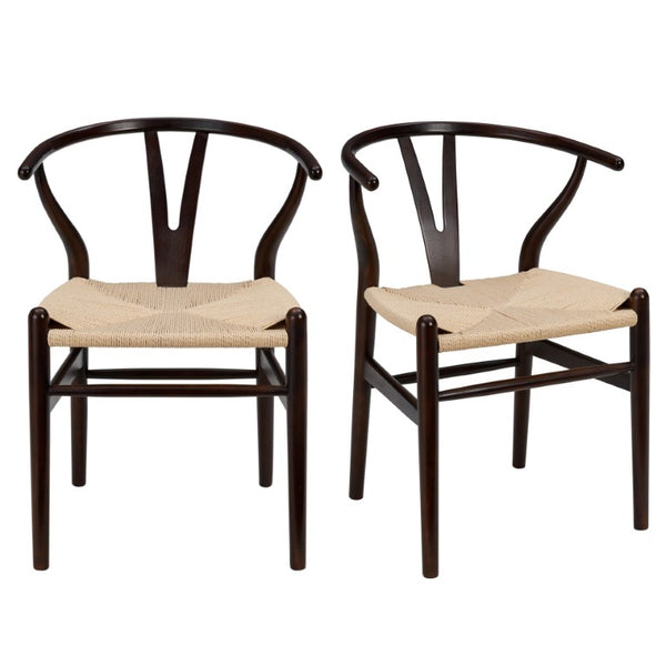 EuroStyle Evelina Beechwood Dining Chair with Handwoven Rush Seat Mid-Century Modern Style Walnut/Natural 08157WAL