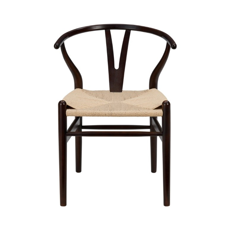 EuroStyle Evelina Beechwood Dining Chair with Handwoven Rush Seat Mid-Century Modern Style Walnut/Natural 08157WAL