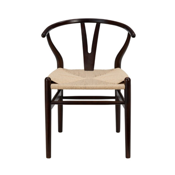 EuroStyle Evelina Beechwood Dining Chair with Handwoven Rush Seat Mid-Century Modern Style Walnut/Natural 08157WAL