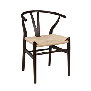 EuroStyle Evelina Beechwood Dining Chair with Handwoven Rush Seat Mid-Century Modern Style Walnut/Natural 08157WAL