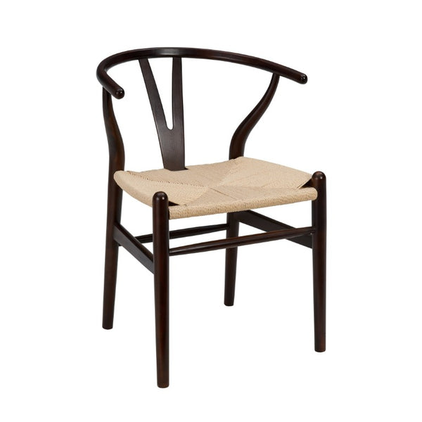 EuroStyle Evelina Beechwood Dining Chair with Handwoven Rush Seat Mid-Century Modern Style Walnut/Natural 08157WAL