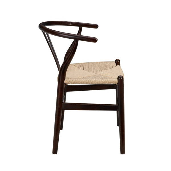 EuroStyle Evelina Beechwood Dining Chair with Handwoven Rush Seat Mid-Century Modern Style Walnut/Natural 08157WAL