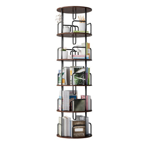 English Elm Rotating 5 Tier Spinning Bookcase Tower Slim 360 Degree Turntable Metal Frame Organizer Walnut Brown W3166P367347