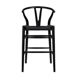 EuroStyle Evelina Handwoven Rush Seat Barstool Solid Beechwood Frame for Kitchen Islands Black/Black 08161BLK