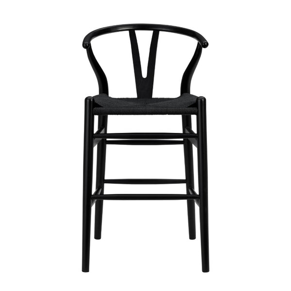 EuroStyle Evelina Handwoven Rush Seat Barstool Solid Beechwood Frame for Kitchen Islands Black/Black 08161BLK