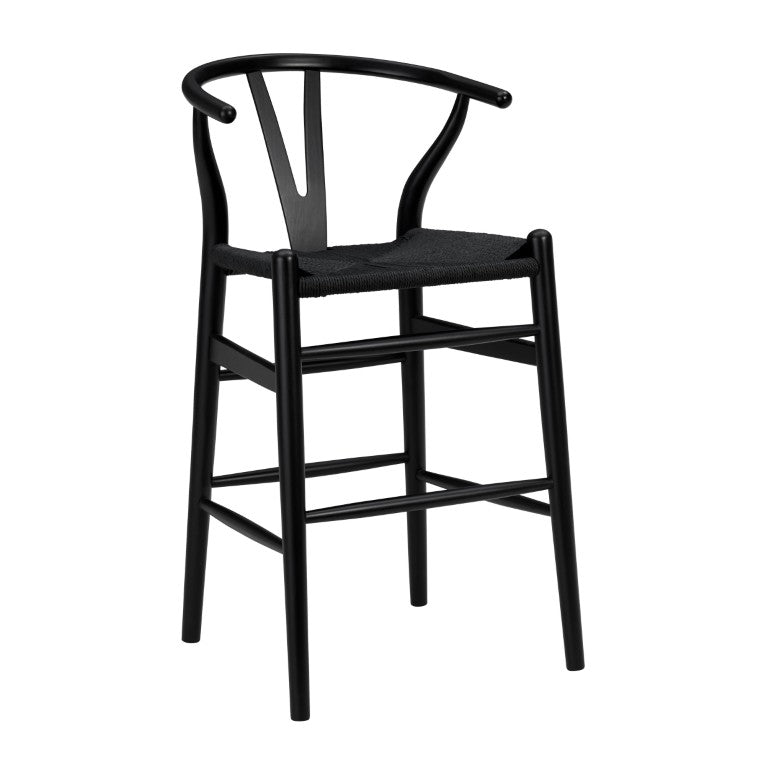 EuroStyle Evelina Handwoven Rush Seat Barstool Solid Beechwood Frame for Kitchen Islands Black/Black 08161BLK