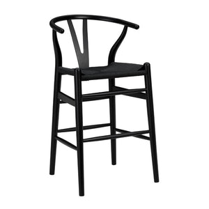 EuroStyle Evelina Handwoven Rush Seat Barstool Solid Beechwood Frame for Kitchen Islands Black/Black 08161BLK