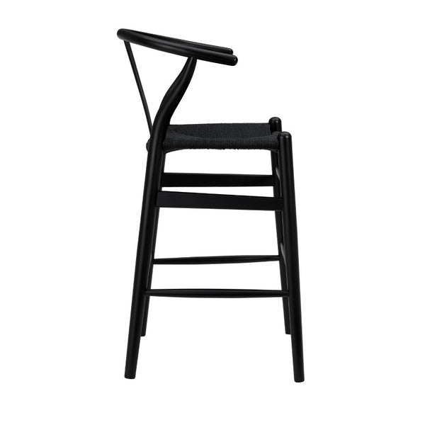 EuroStyle Evelina Handwoven Rush Seat Barstool Solid Beechwood Frame for Kitchen Islands Black/Black 08161BLK