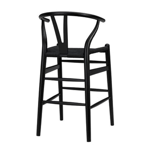 EuroStyle Evelina Handwoven Rush Seat Barstool Solid Beechwood Frame for Kitchen Islands Black/Black 08161BLK