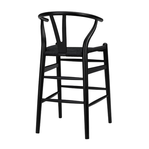 EuroStyle Evelina Handwoven Rush Seat Barstool Solid Beechwood Frame for Kitchen Islands Black/Black 08161BLK