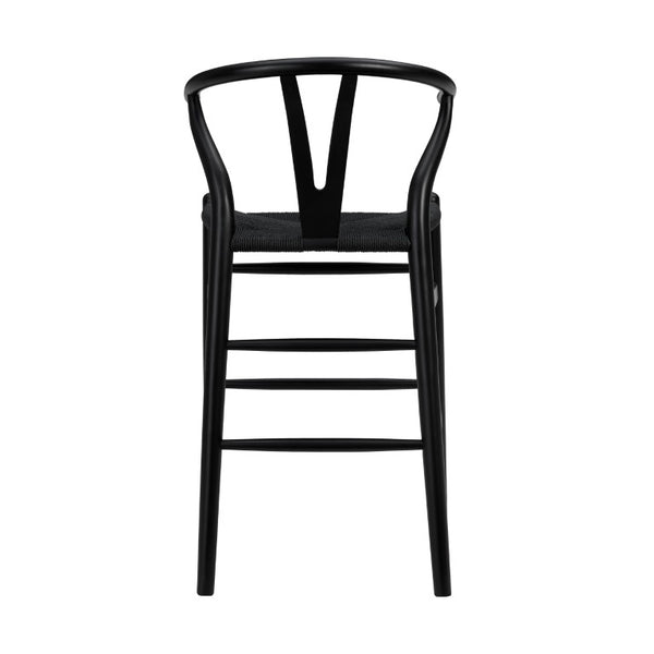EuroStyle Evelina Handwoven Rush Seat Barstool Solid Beechwood Frame for Kitchen Islands Black/Black 08161BLK