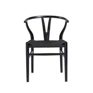 EuroStyle Evelina Beechwood Dining Chair with Handwoven Rush Seat Mid-Century Modern Style Black/Black 08162BLK