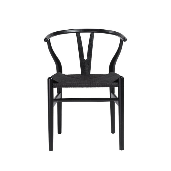 EuroStyle Evelina Beechwood Dining Chair with Handwoven Rush Seat Mid-Century Modern Style Black/Black 08162BLK