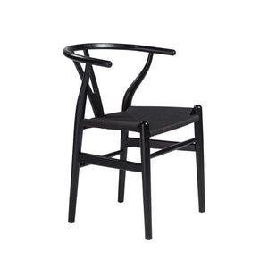 EuroStyle Evelina Beechwood Dining Chair with Handwoven Rush Seat Mid-Century Modern Style Black/Black 08162BLK