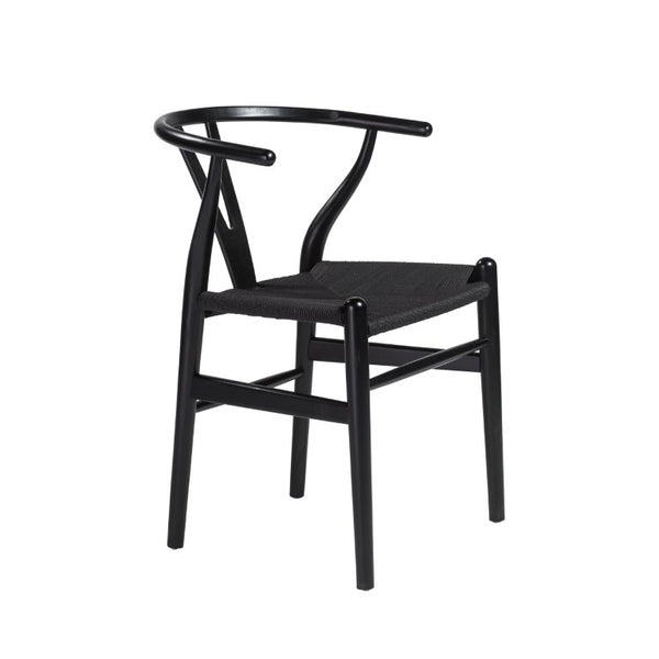 EuroStyle Evelina Beechwood Dining Chair with Handwoven Rush Seat Mid-Century Modern Style Black/Black 08162BLK