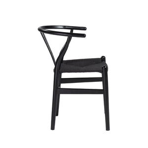 EuroStyle Evelina Beechwood Dining Chair with Handwoven Rush Seat Mid-Century Modern Style Black/Black 08162BLK