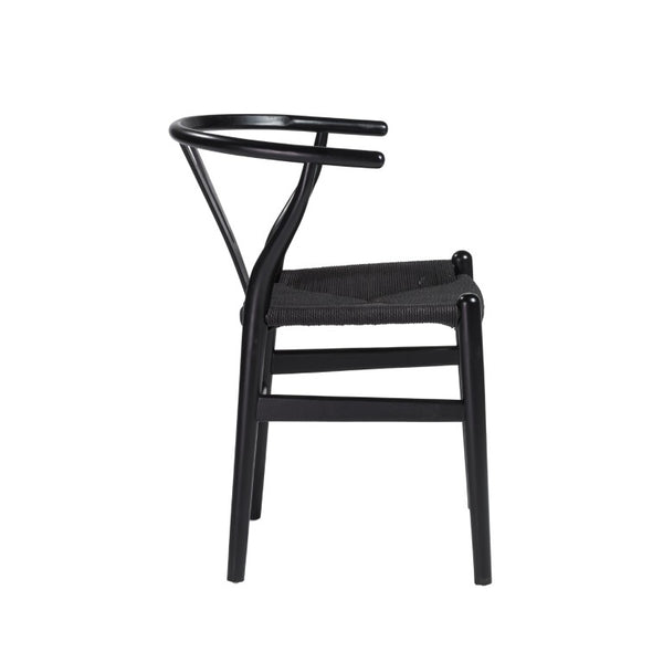 EuroStyle Evelina Beechwood Dining Chair with Handwoven Rush Seat Mid-Century Modern Style Black/Black 08162BLK