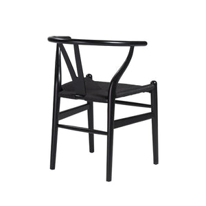 EuroStyle Evelina Beechwood Dining Chair with Handwoven Rush Seat Mid-Century Modern Style Black/Black 08162BLK