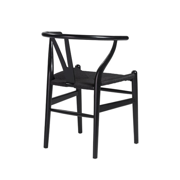 EuroStyle Evelina Beechwood Dining Chair with Handwoven Rush Seat Mid-Century Modern Style Black/Black 08162BLK