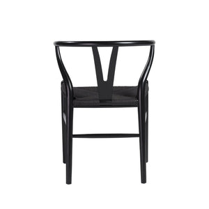 EuroStyle Evelina Beechwood Dining Chair with Handwoven Rush Seat Mid-Century Modern Style Black/Black 08162BLK