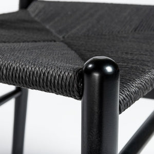 EuroStyle Evelina Beechwood Dining Chair with Handwoven Rush Seat Mid-Century Modern Style Black/Black 08162BLK