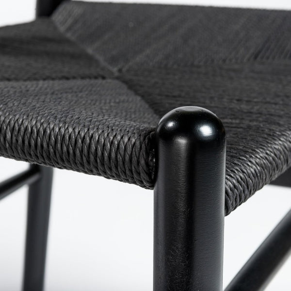 EuroStyle Evelina Beechwood Dining Chair with Handwoven Rush Seat Mid-Century Modern Style Black/Black 08162BLK